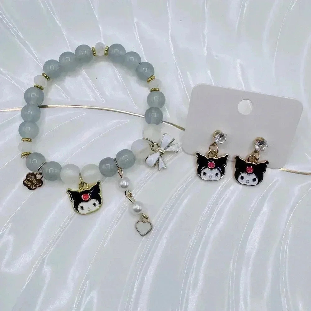 Kuromi Teen Size Beaded Bracelet and Earring Bundle
